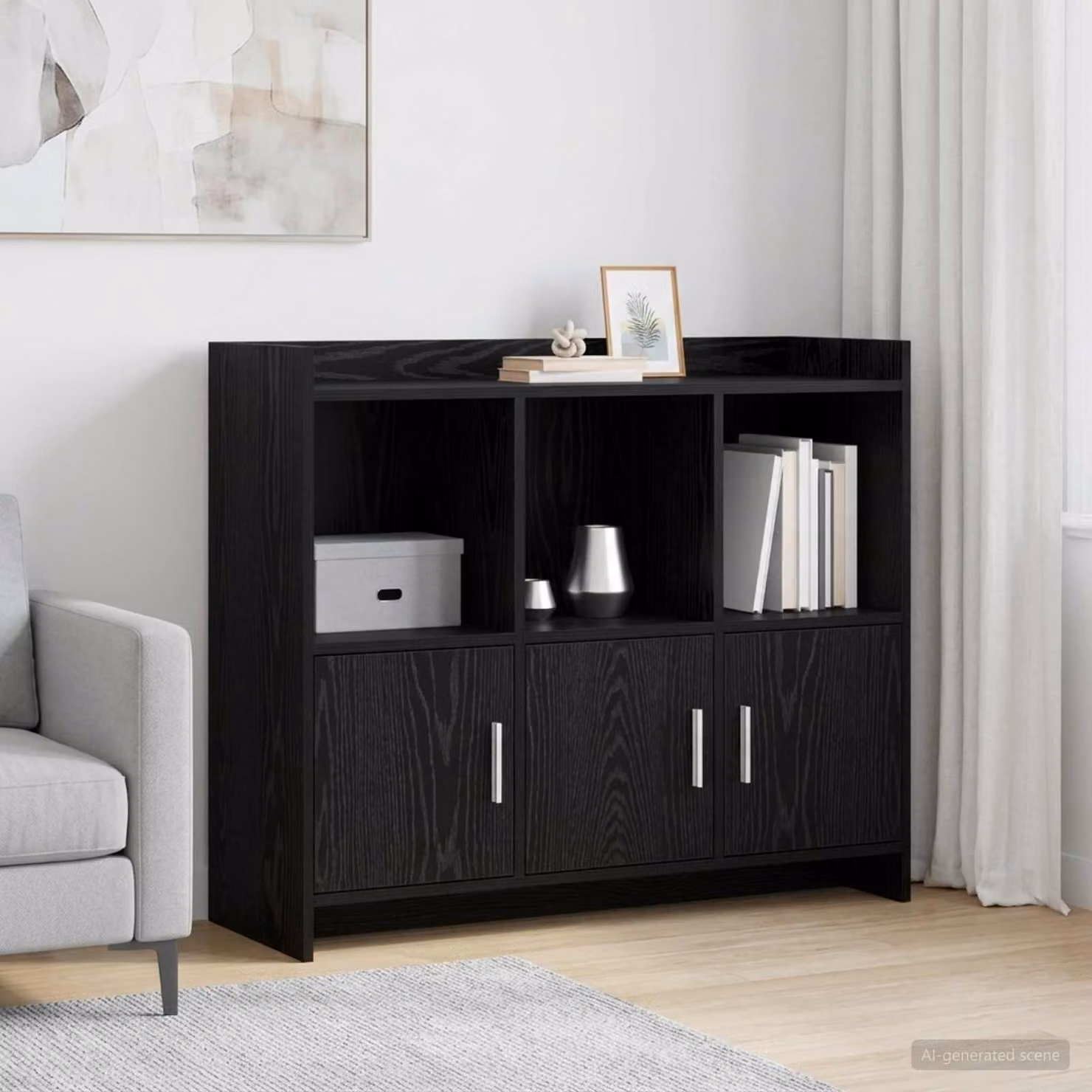 Credenza moderna vidaXL in legno ingegnerizzato e metallo, colore nero, L 98,5 x P 33 x H 80 cm