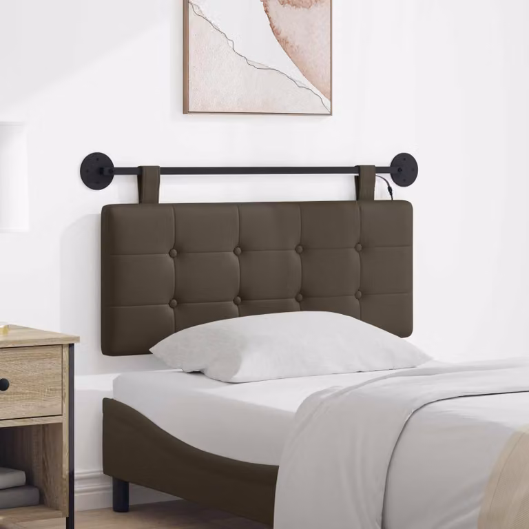 Testiera per letto sospesa vidaXL con luce LED integrata in similpelle grigia