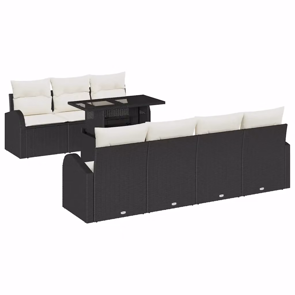 Set Divano da Giardino a L vidaXL con Tavolino e Cuscini, Struttura in Metallo e Rattan, Bianco e Nero – 2