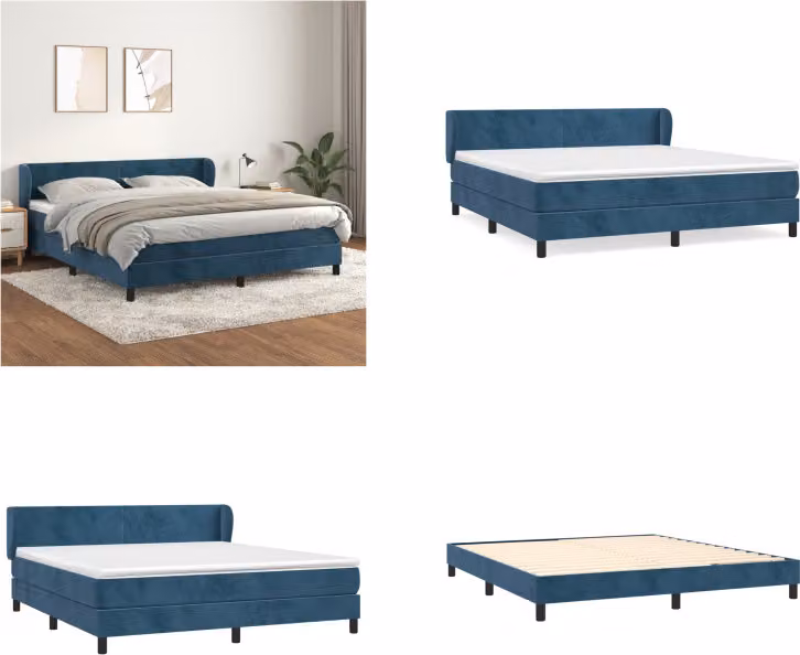 vidaXL Letto a molle con materasso blu scuro 160x200 cm in velluto - Letto a molle - Boxspringbetten - Bett - Schlafzimmermöbel