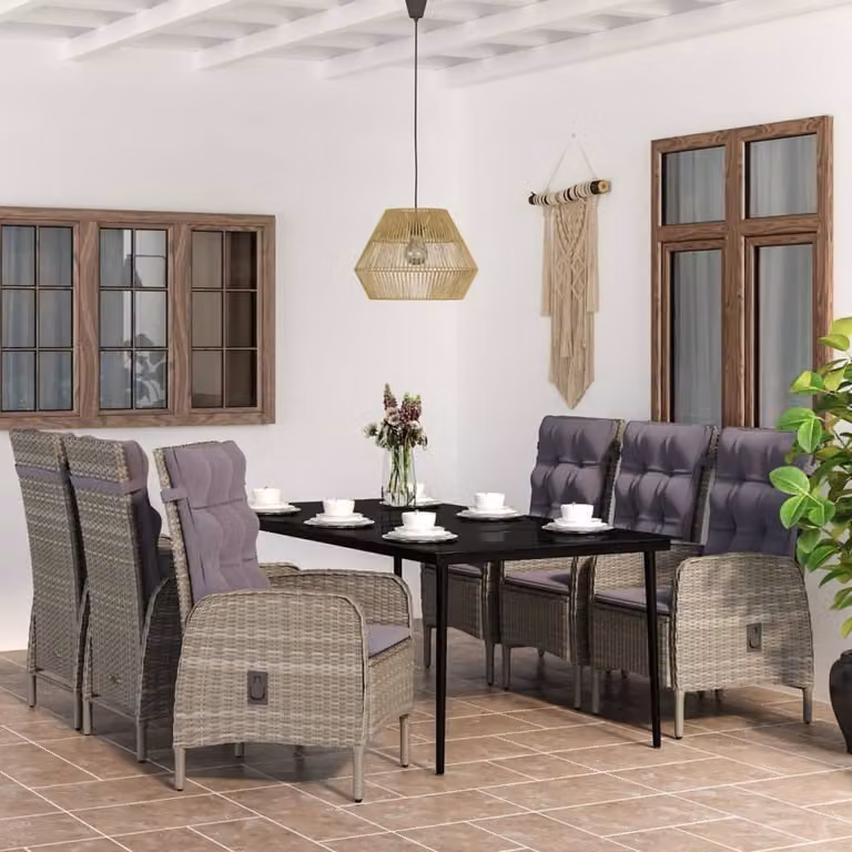 Maison Exclusive - Set da pranzo da giardino da 7 pezzi con cuscini grigi e neri