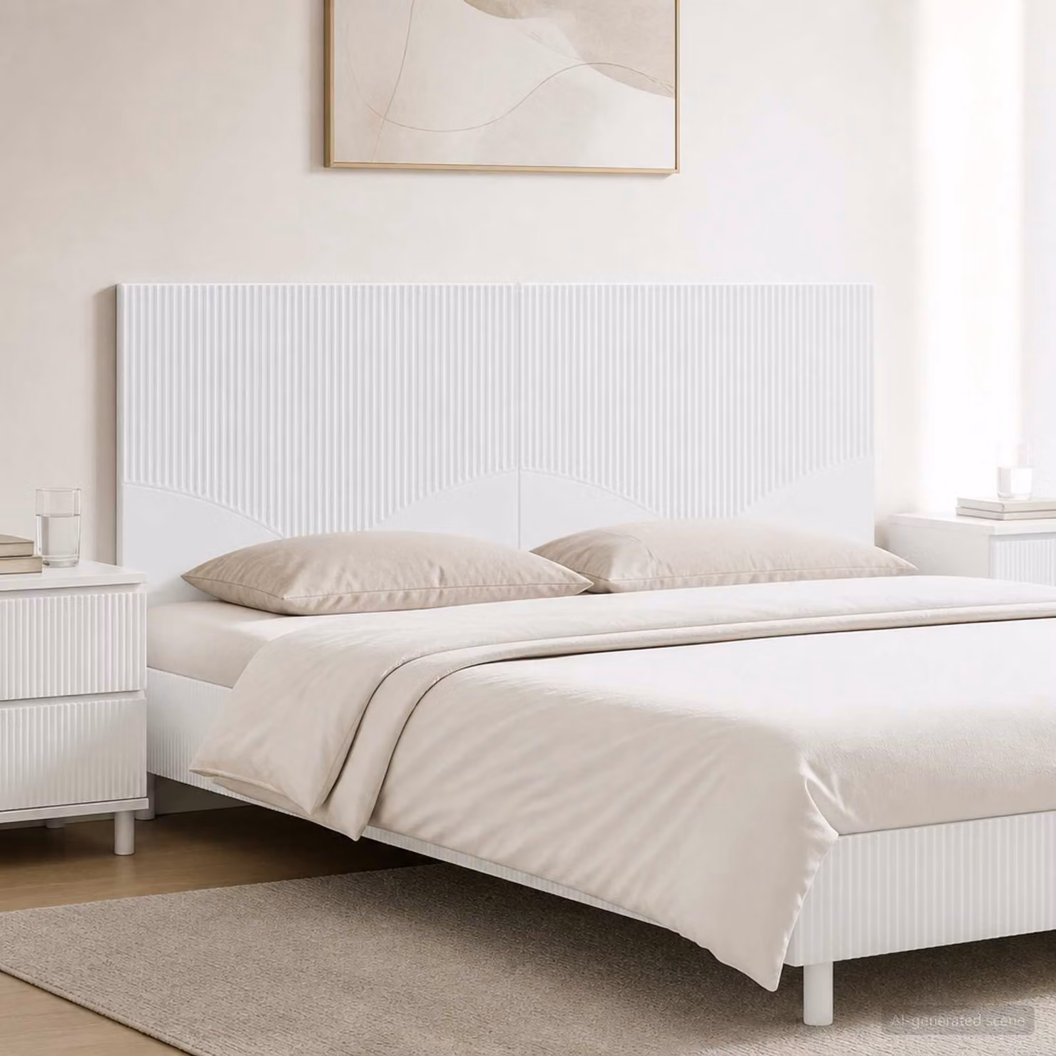 Testiera da muro vidaXL HOORN in legno ingegnerizzato bianco lucido con mensola integrata L: 160 cm, H: 50 cm, P: 14 cm
