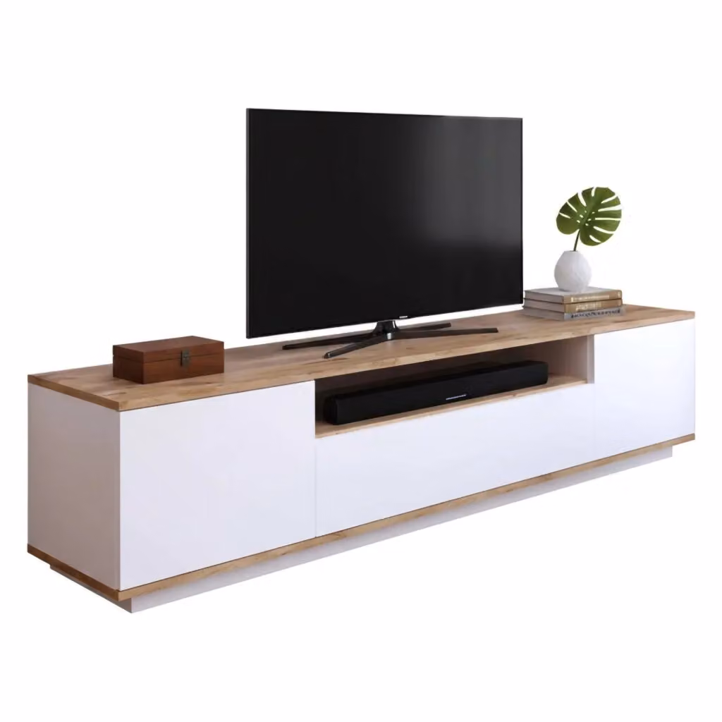 Mobile porta TV DMORA Asellina, Credenza da soggiorno moderna in rovere e bianco, L: 180 cm, P: 44,5 cm, H: 44,6 cm – 2