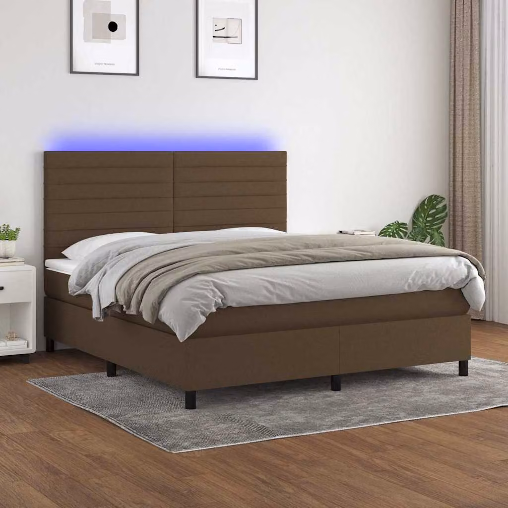 Letto Ibrido con Materasso e Illuminazione LED vidaXL, Marrone Scuro e Bianco, L/P: 160 x 200 cm – 1