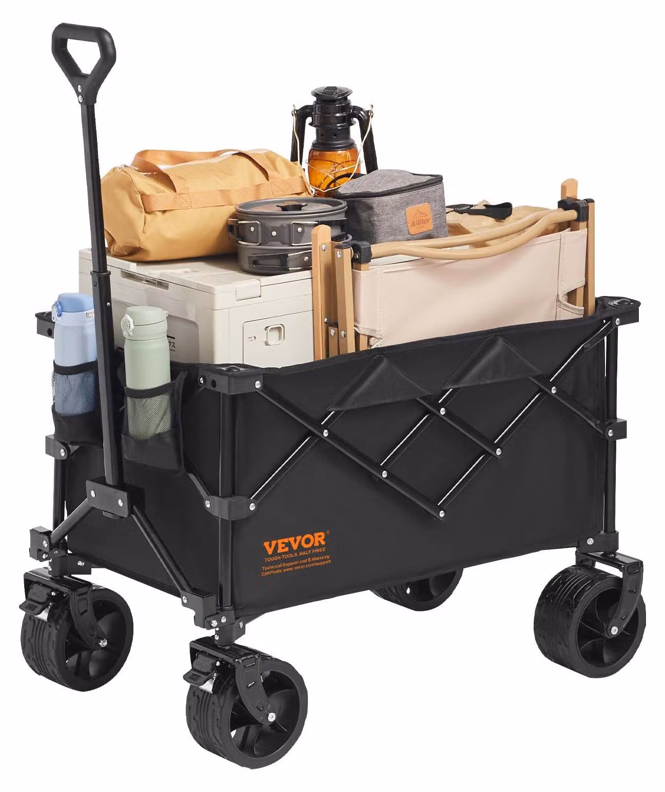 Carrello pieghevole con ruote adatte a tutti i terreni – Capacità di carico 120 kg e ampia capacità