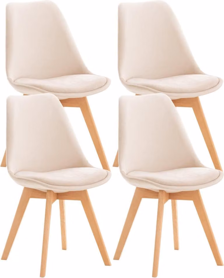 set di 4 sedie da pranzo - sedie da cucina - comode e facili da pulire | Colore: Beige | Materiale: Morbido