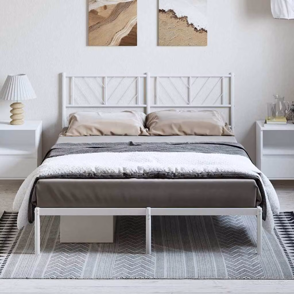 vidaXL Giroletto con Testiera in Metallo Bianco L: 142 cm, P: 196 cm, H: 90 cm
