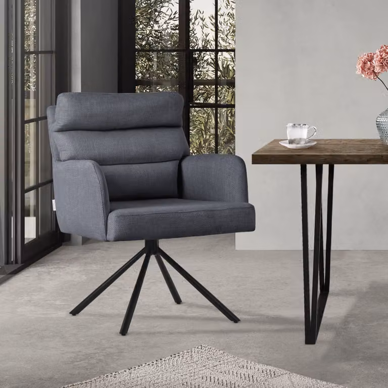 ML-Design sedie sala da pranzo girevoli antracite sedie da soggiorno con braccioli e schienale cuscino posteriore gambe in metallo rivestimento in poliestere sedia girevole posizione auto