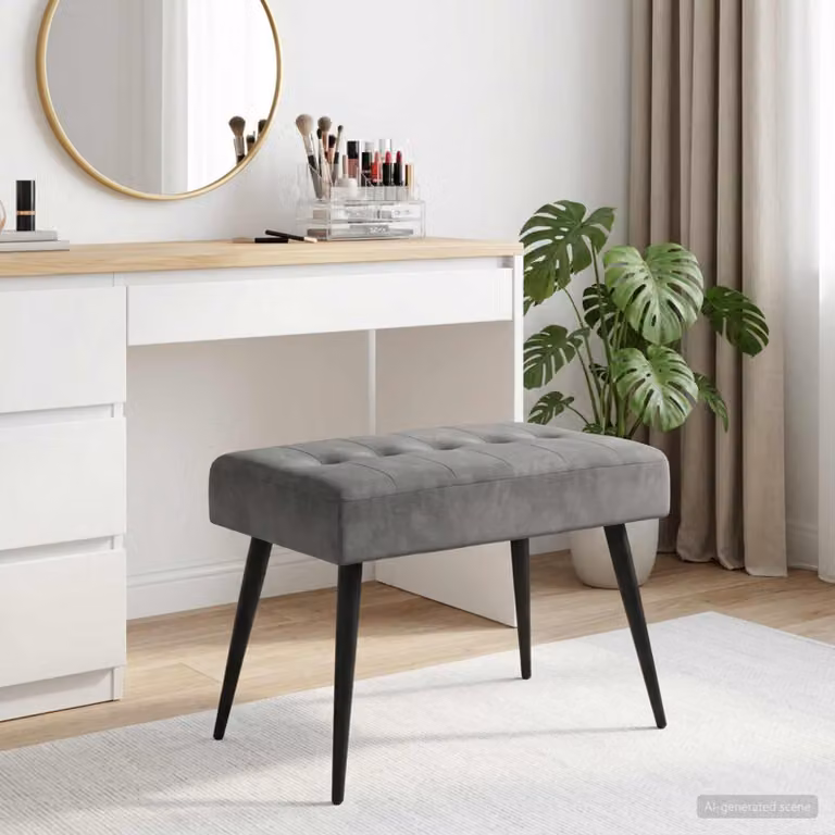 Panchina moderna vidaXL in velluto grigio con struttura in metallo e MDF L: 110 cm, P: 40 cm, H: 45 cm