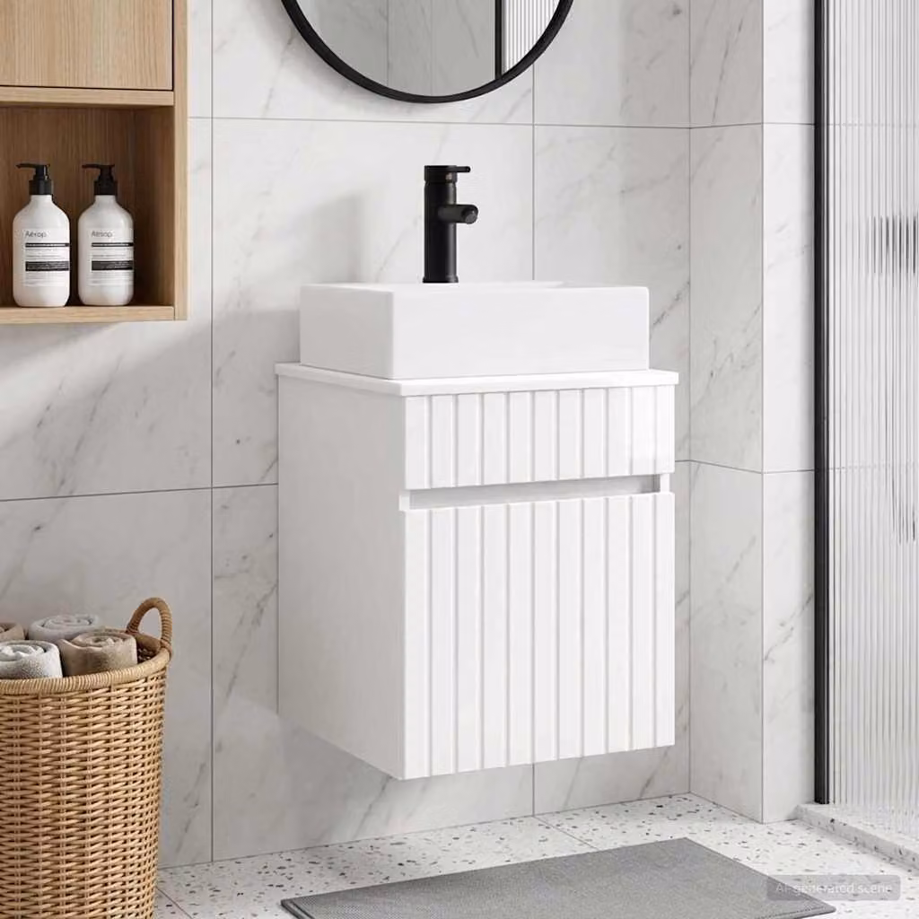 Lavabo da parete moderno vidaXL Bianco Lucido L: 39 cm, P: 41 cm, H: 62,5 cm
