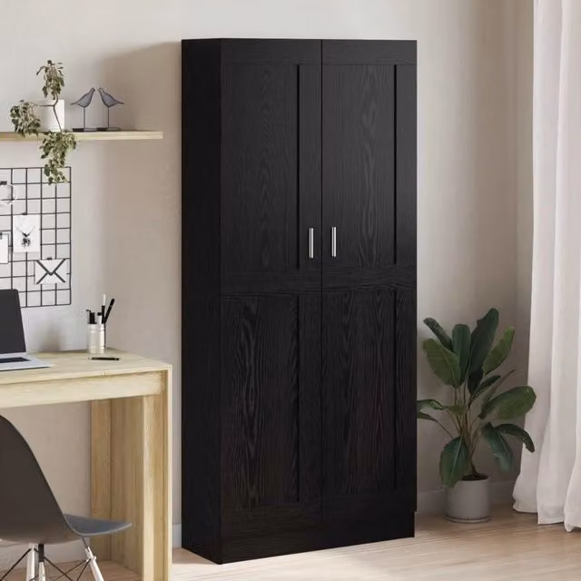 Armadio per libri moderno vidaXL con ante a battente e ripiani interni, colore nero opaco, L: 82,5 cm, P: 30,5 cm, H: 185 cm – 1