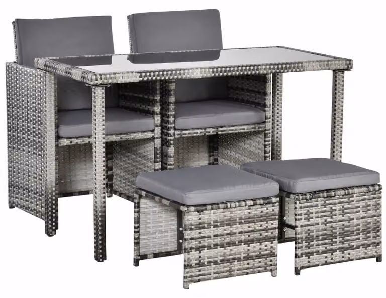 Set da giardino Outsunny in polyrattan, 5 pezzi con cuscini, grigio