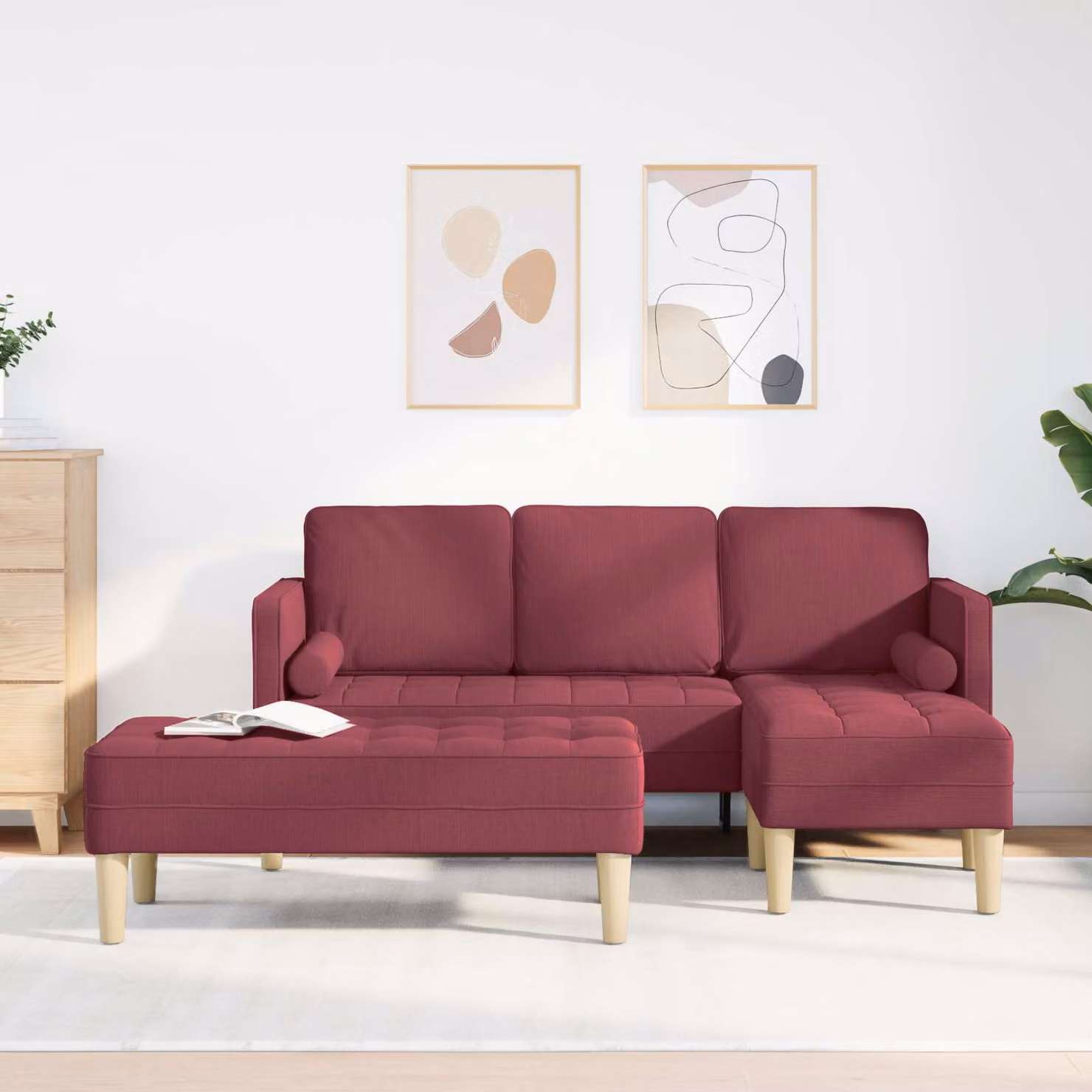 Set di divani angolari vidaXL in tessuto reversibile, 2 pezzi, Rosso e Beige