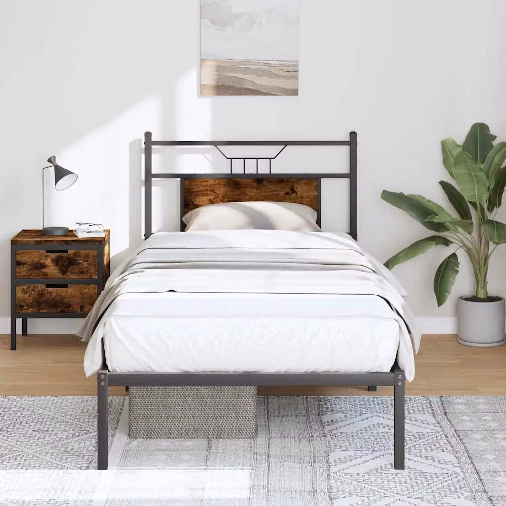 vidaXL Giroletto senza Materasso in Rovere Fumo e Metallo, L/P/H: 80 x 200 cm