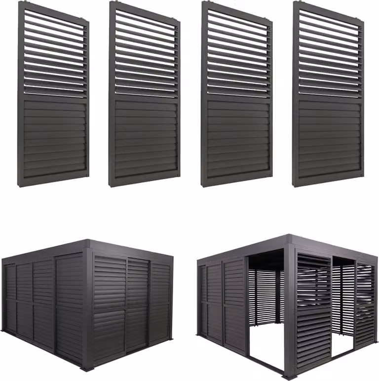 set di 4 porte scorrevoli in alluminio per pergola HWC-L46, copertura per patio, modulo a doghe, 206x369 cm ~ antracite