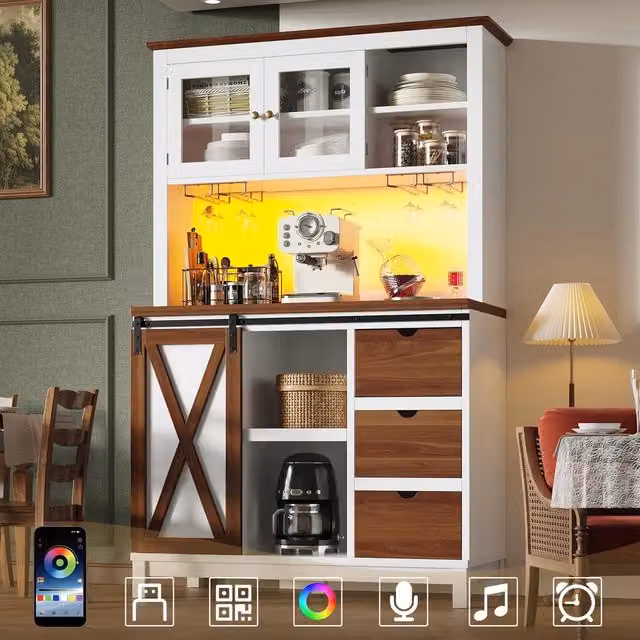 Credenza con LED e Cassetti ¨C Xylo ¨C Bianco, Ante Scorrevoli