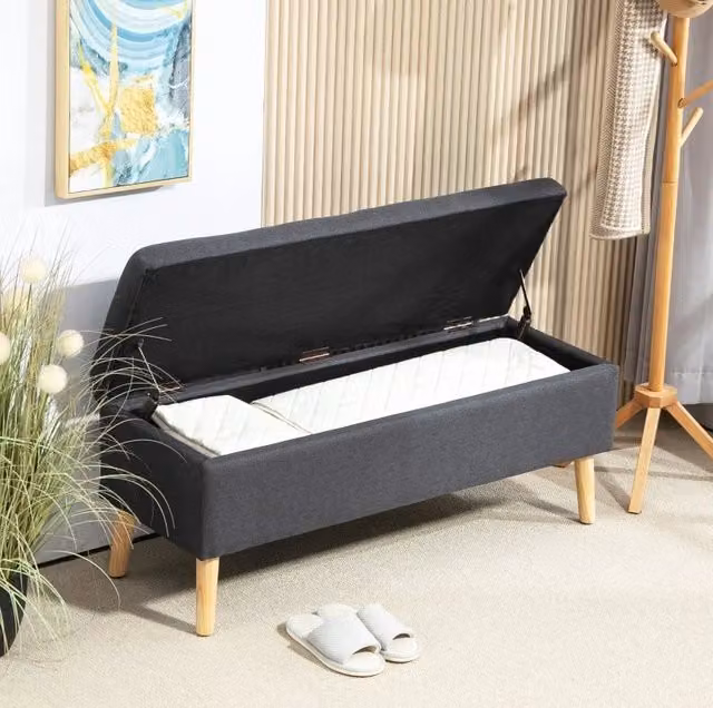 Panca imbottita con vano contenitore 110 x 39 x 45 cm; poliestere grigio scuro