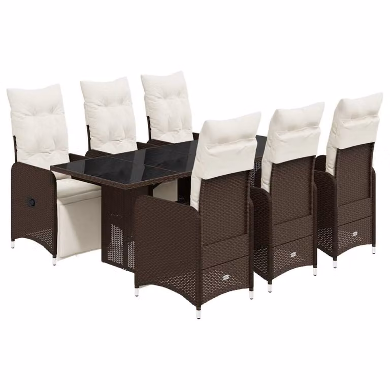 Set Bistrò da Giardino 7 pz con Cuscini in Polyrattan Marrone