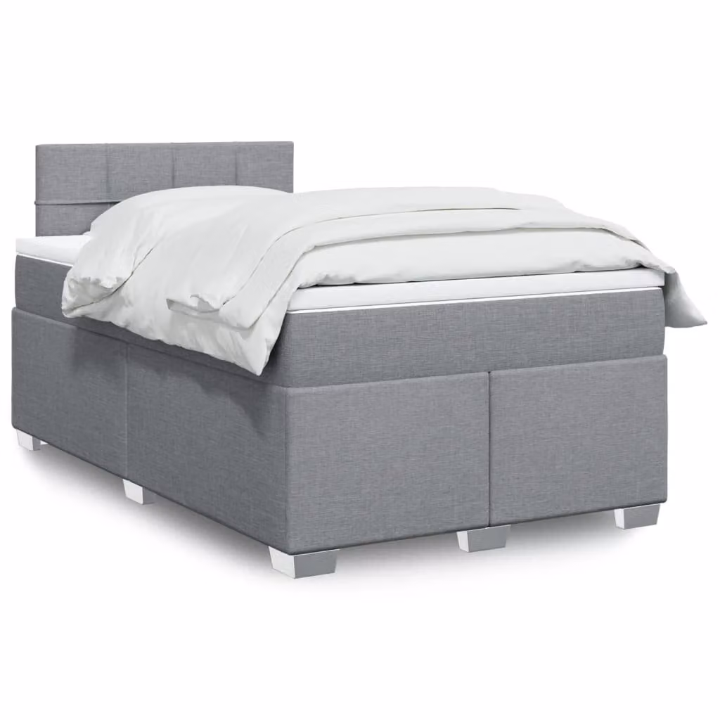 vidaXL Giroletto a Molle con Materasso Ibrido in Tessuto Grigio e Bianco L/P/H: 120 x 200 cm