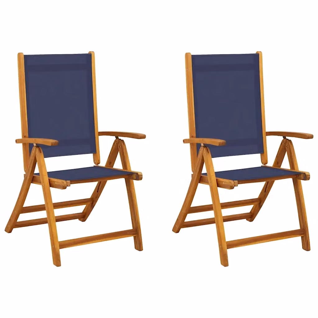 Set di 2 sedie pieghevoli vidaXL in legno di acacia e textilene blu per giardino e terrazza – 2