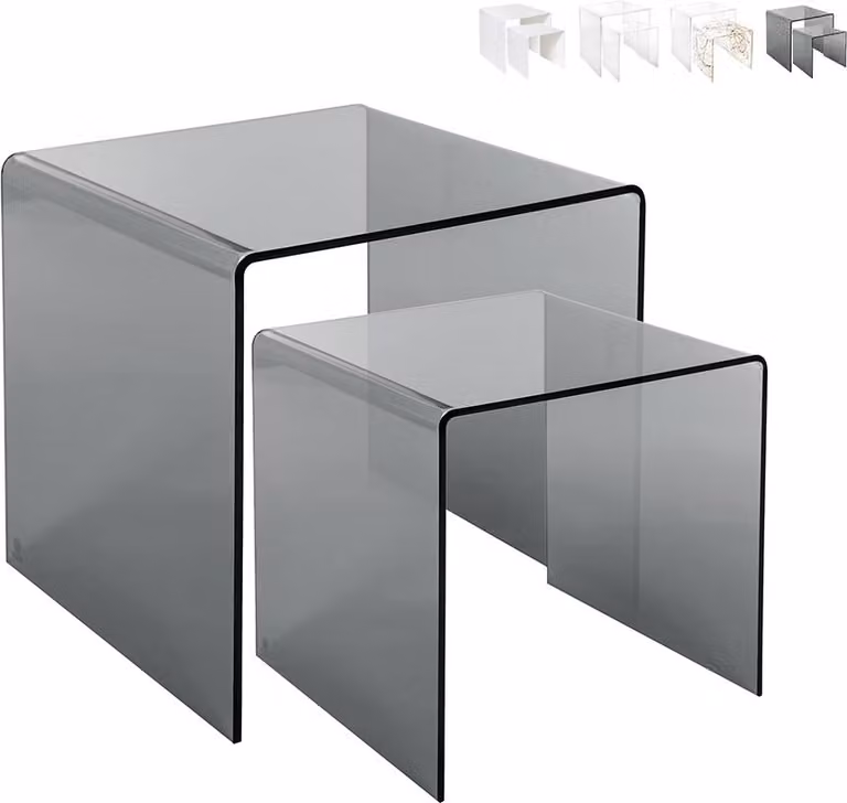 Set di 2 tavolini da salotto moderni in plexiglas trasparente stile anni '80 - Trasparente fumé