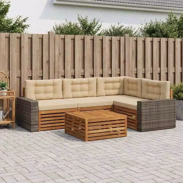 Set di divani da esterno 5 pz Naturale e Beige Poliestere 3383341