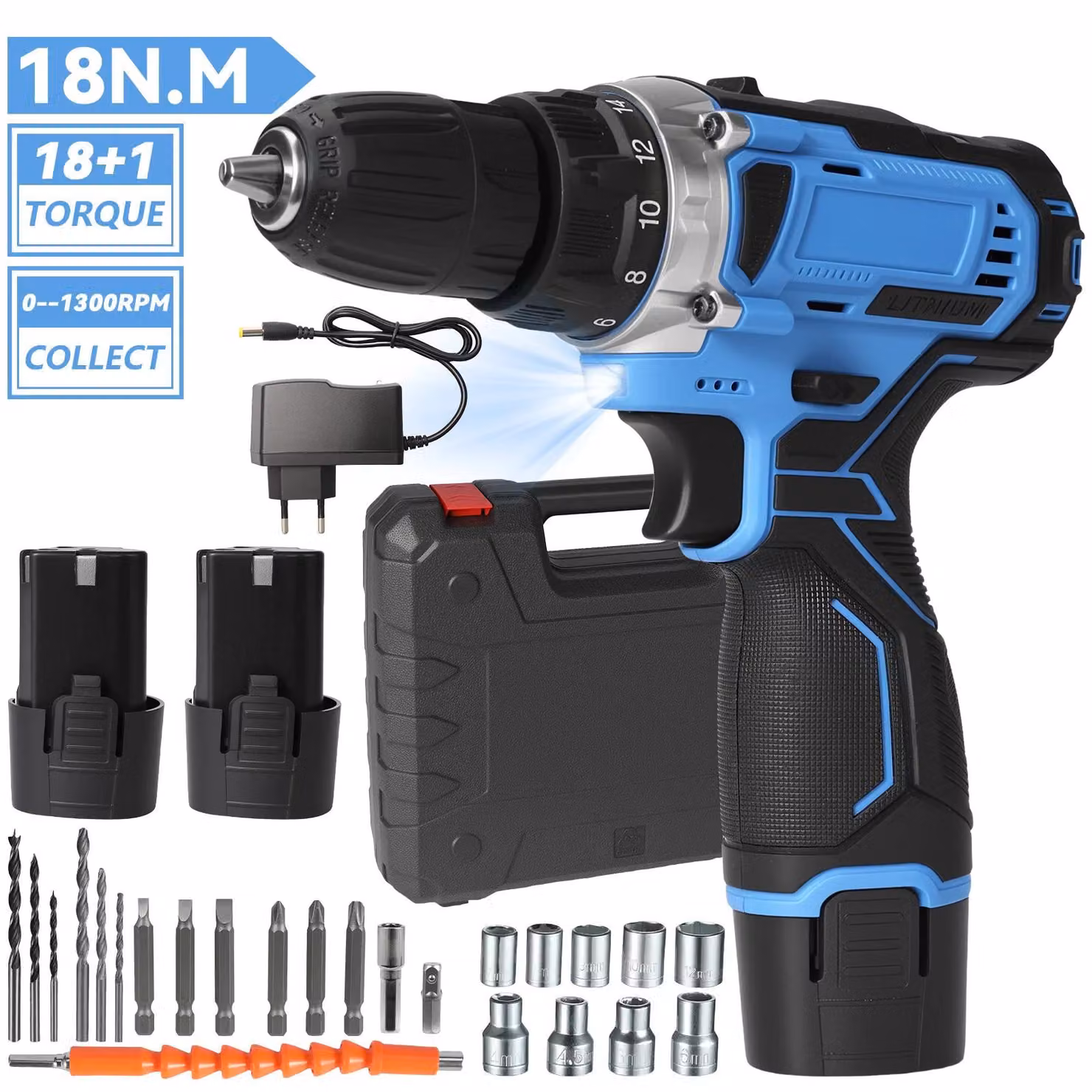 Trapano avvitatore a batteria mini - 12 V - Senza fili - Funzione a percussione - Avvitatore elettrico - 2 batterie