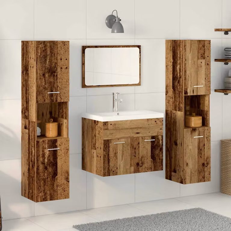 Set di mobili per il bagno vidaXL 4 pezzi in legno e metallo marrone stile minimalista L/P/H: 60,0 x 43,65 x 38,5 cm