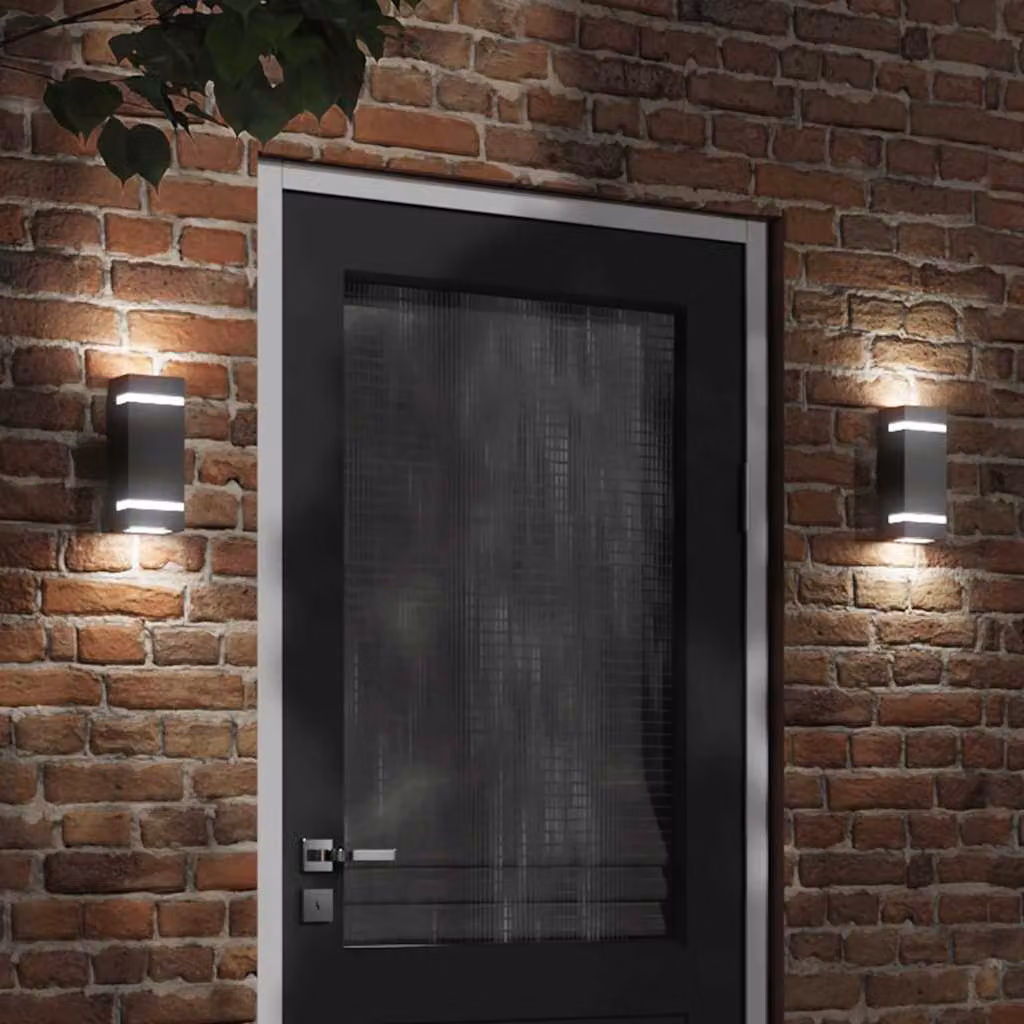 Applique da esterno nera vidaXL in acciaio inossidabile e plastica con illuminazione up/down e protezione IP44