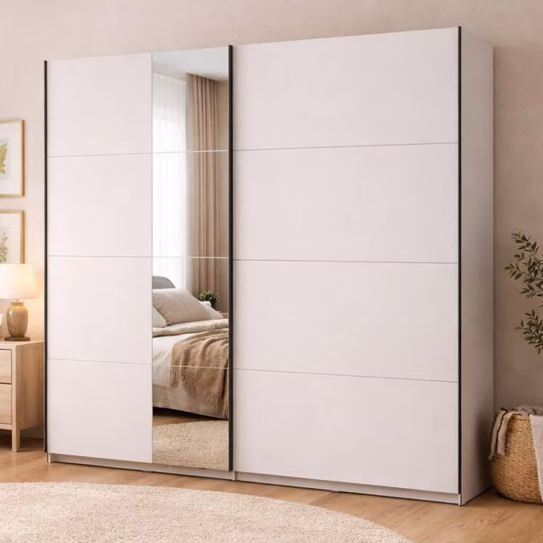 Dmora Guardaroba Grande Porlezza 195x218h cm Bianco Crema, Appendiabiti 2 Ripiani