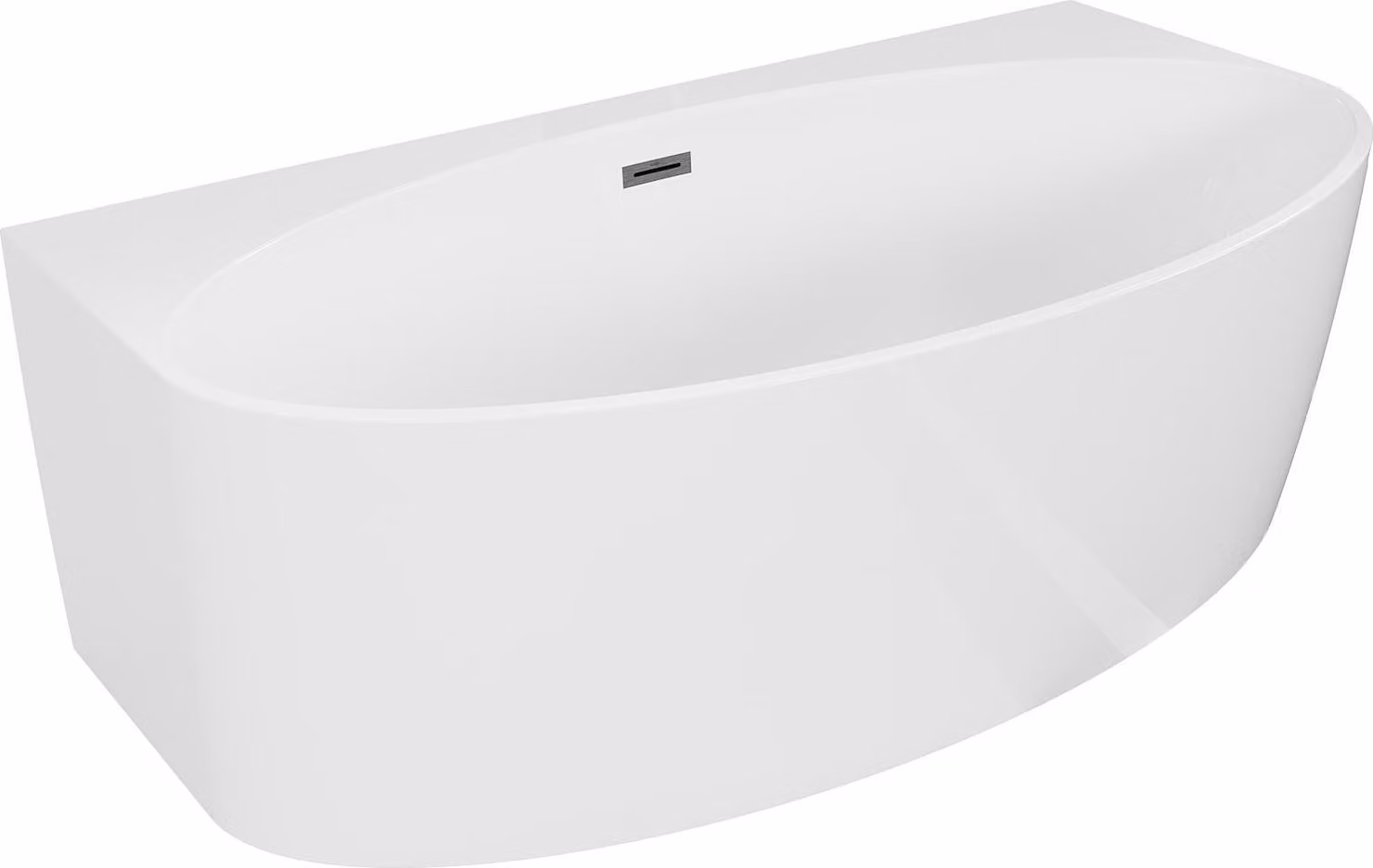 Mexen Bruna vasca da bagno freestanding a parete 170 x 88 cm, bianco lucido, troppopieno grigio canna di fucile spazzolato