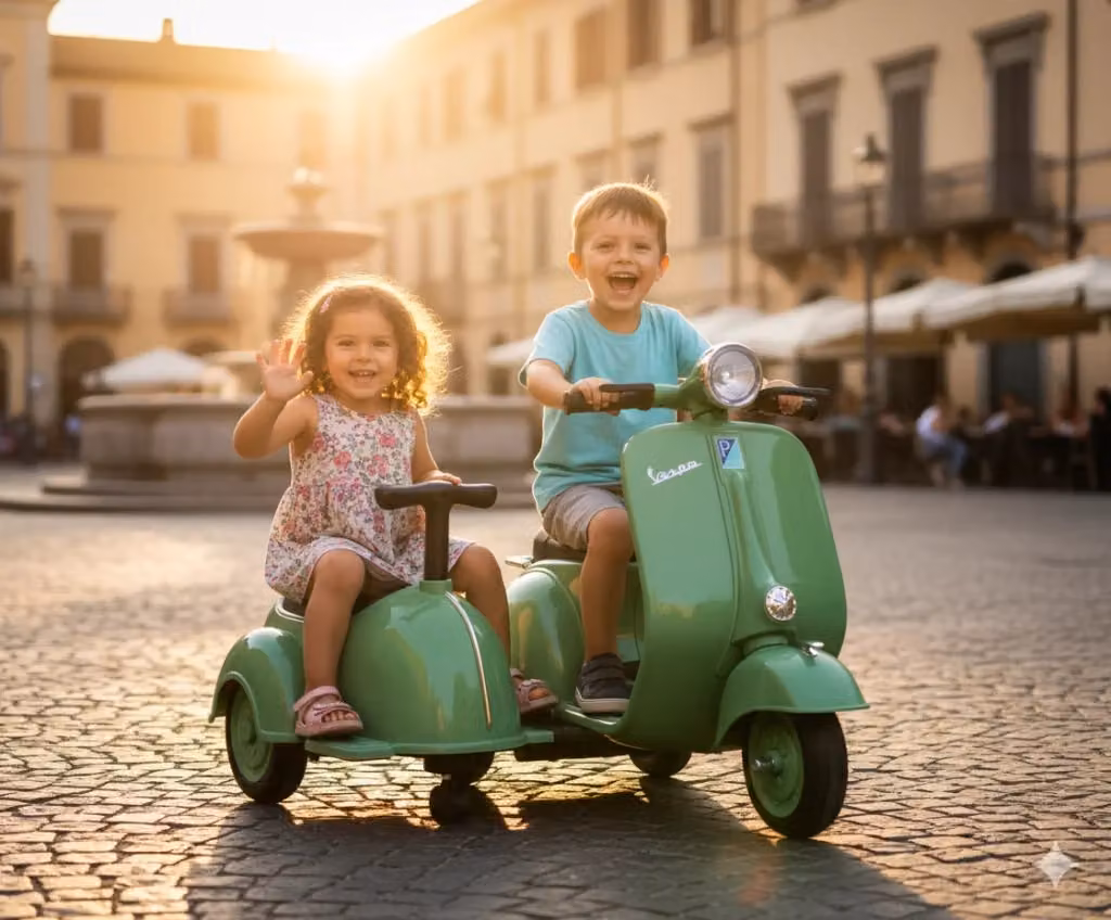 Piaggio Vespa con Sidecar Small Elettrica 6V per Bambini Verde con Luci e Suoni – 2