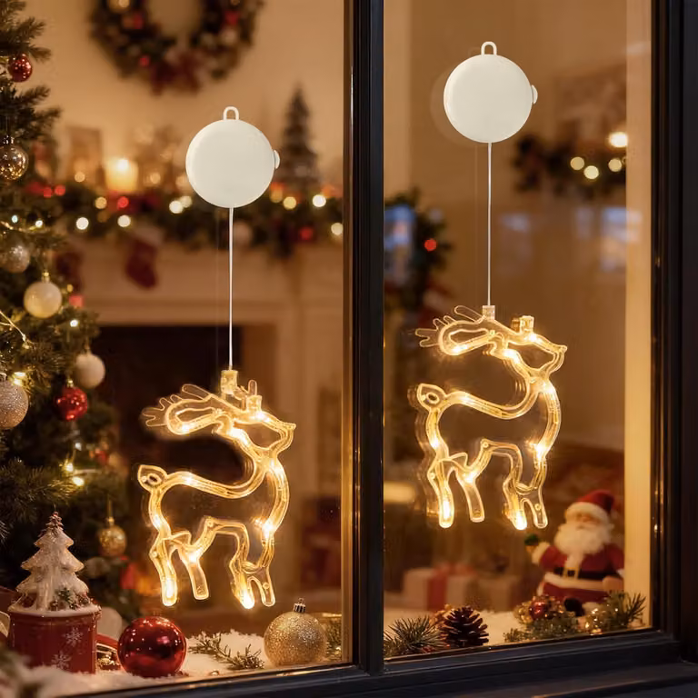 2 pezzi LED renna fata luci finestra con ventosa per partito Natale appeso finestra decorazione