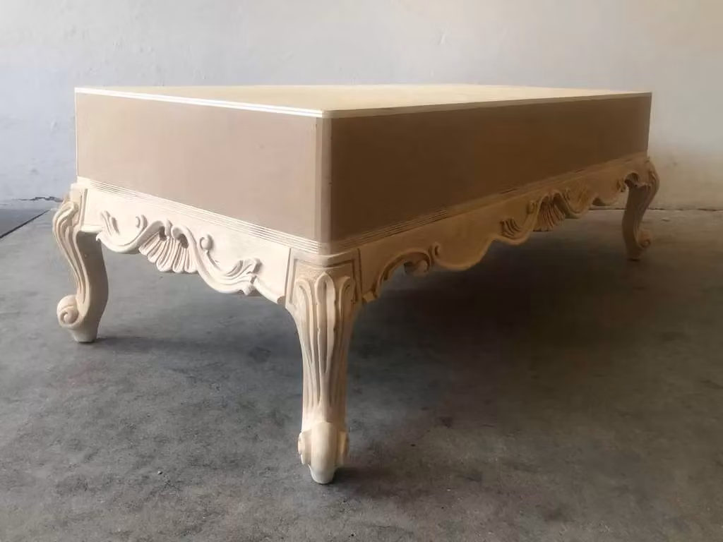Panca scendiletto classica barocca in legno di faggio e pino grezzo Mobili 2G L: 120 cm, P: 60 cm, H: 48 cm – 2