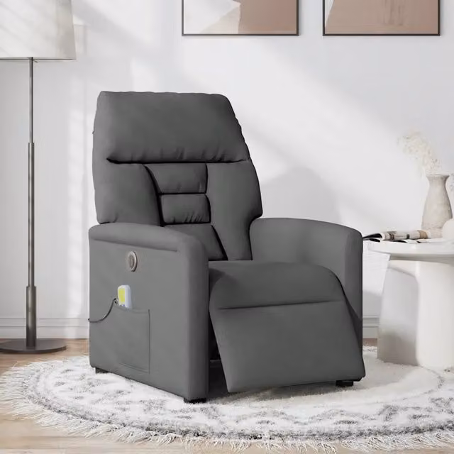 Poltrona | Sedia Relax Reclinabile Massaggio Elettrica Grigio Scuro Tessuto