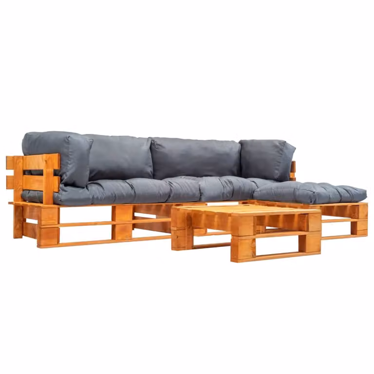 Maison Exclusive - Set da giardino da 4 pezzi realizzato con pallet e cuscini grigi in legno