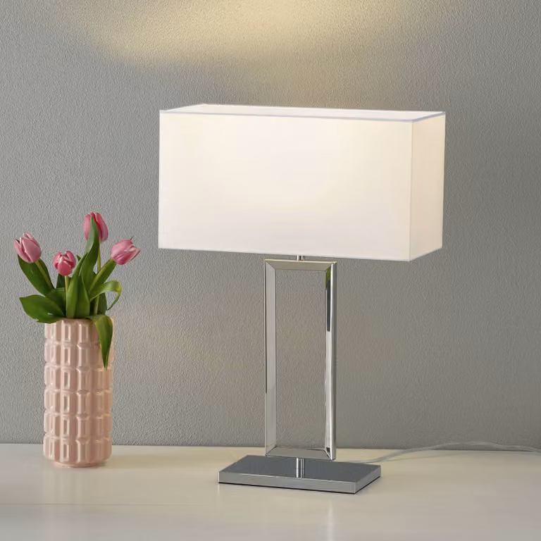 Helestra Lampada da tavolo Enna 2, Bianco / Opale, Soggiorno / Sala da pranzo, Tessuto / Stoffa / Seta, Moderno, Lampada da tavolo