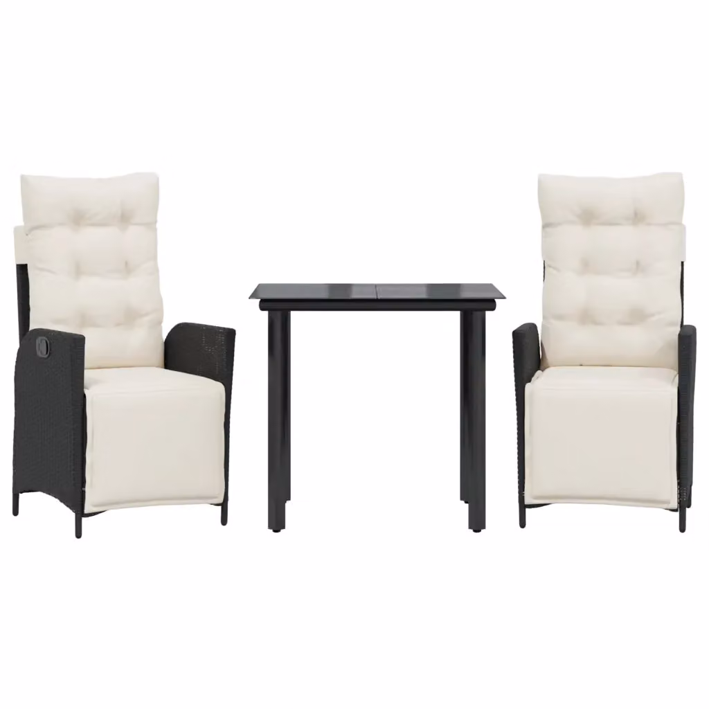 Set da pranzo da giardino vidaXL in polyrattan nero con cuscini e piano in vetro – 2
