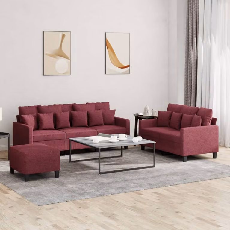 Maison Exclusive - Set divano 3 pezzi con cuscini in tessuto bordeaux