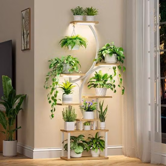Portavasi industriale Azomor con lampade di coltivazione integrate e spazio per diverse piante