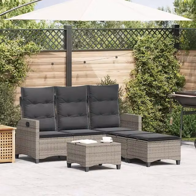 Set Divani da Giardino 3 pz con Cuscini a L Grigio Polyrattan 3328640