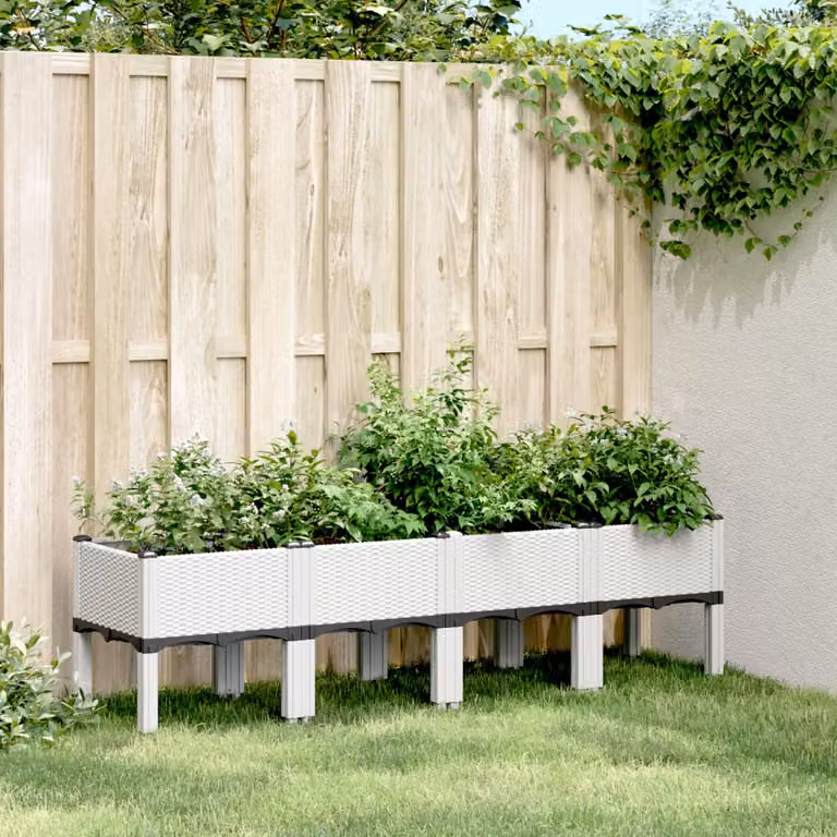 Fioriera da giardino con gambe vidaXL in plastica bianca L: 160 cm, P: 40 cm, H: 42 cm