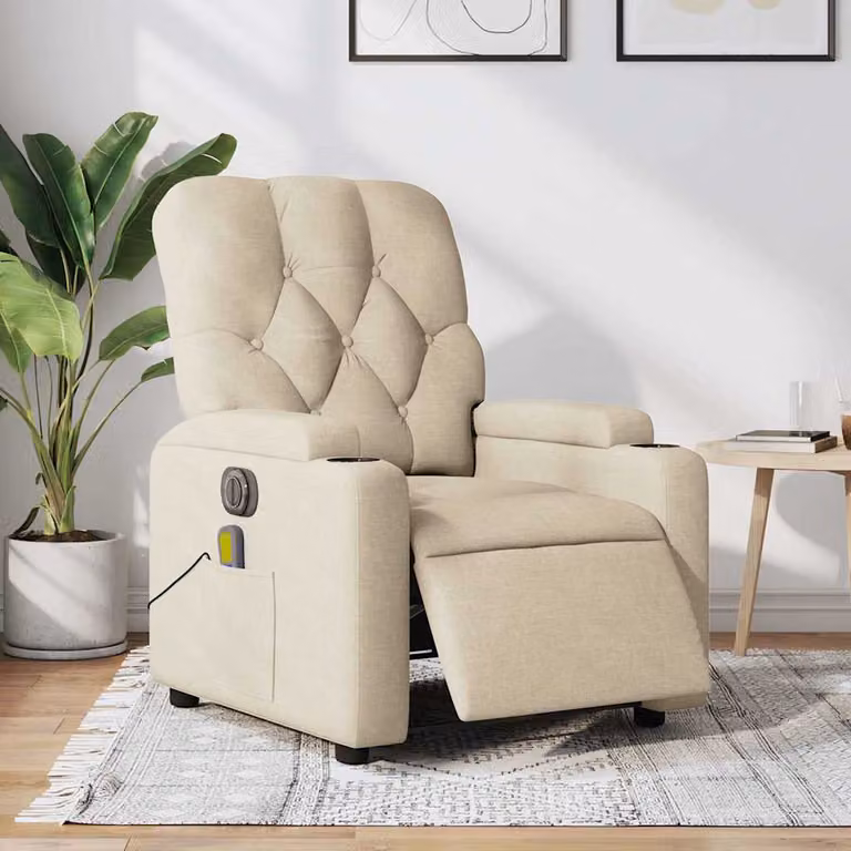 vidaXL Poltrona Reclinabile Massaggiante Elettrica in Tessuto Beige