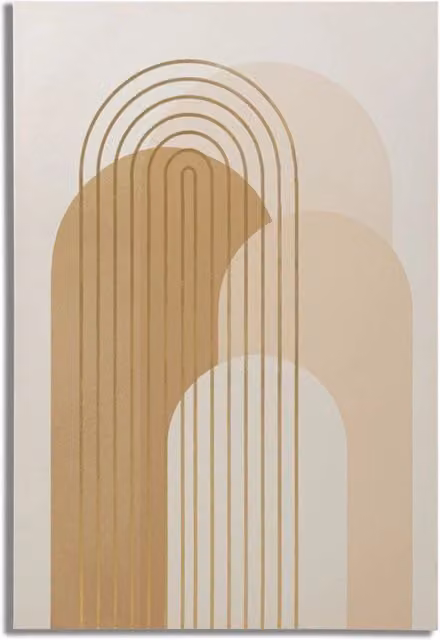Stampa su tela Shine B di Vikasa Home con archi geometrici astratti in stile boho, colori tabacco, beige e oro, L: 80 cm, H: 120 cm