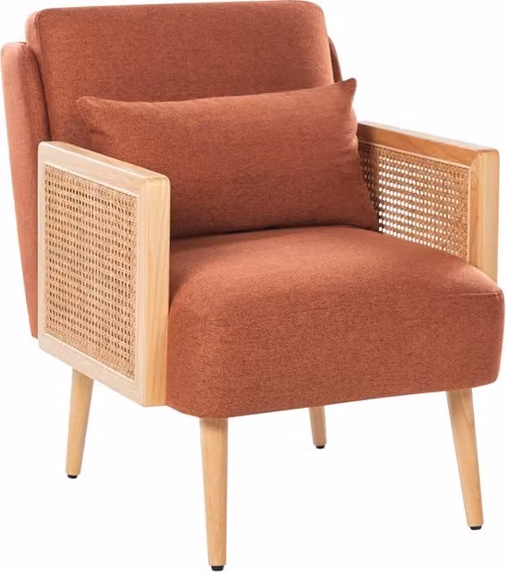 Poltrona BELIANI Arancione con Struttura in Legno e Intreccio in Rattan per Soggiorno e Camera da letto