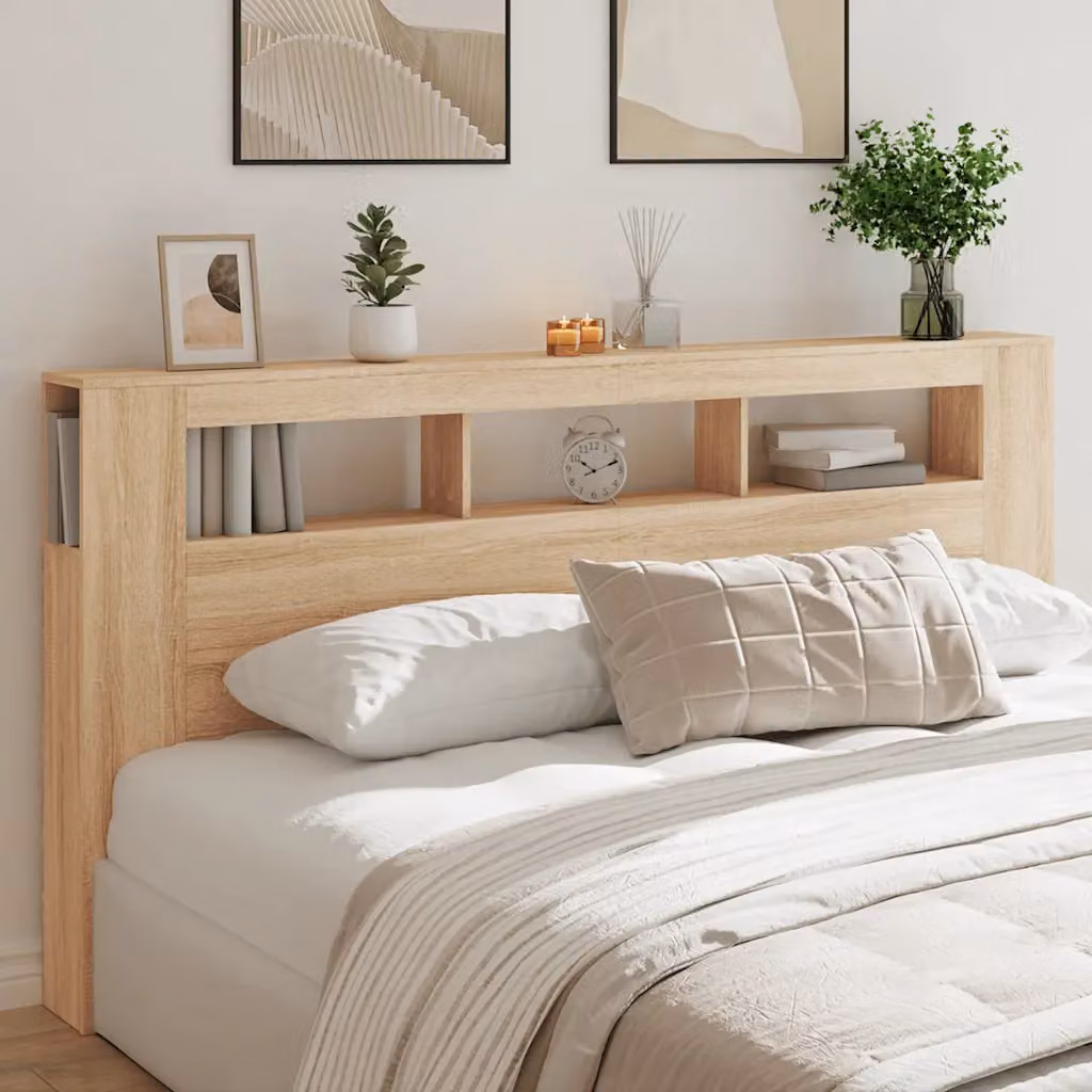 Testiera per letto con LED e porta USB vidaXL in legno Rovere Sonoma, L 200 x P 18,5 x H 103,5 cm