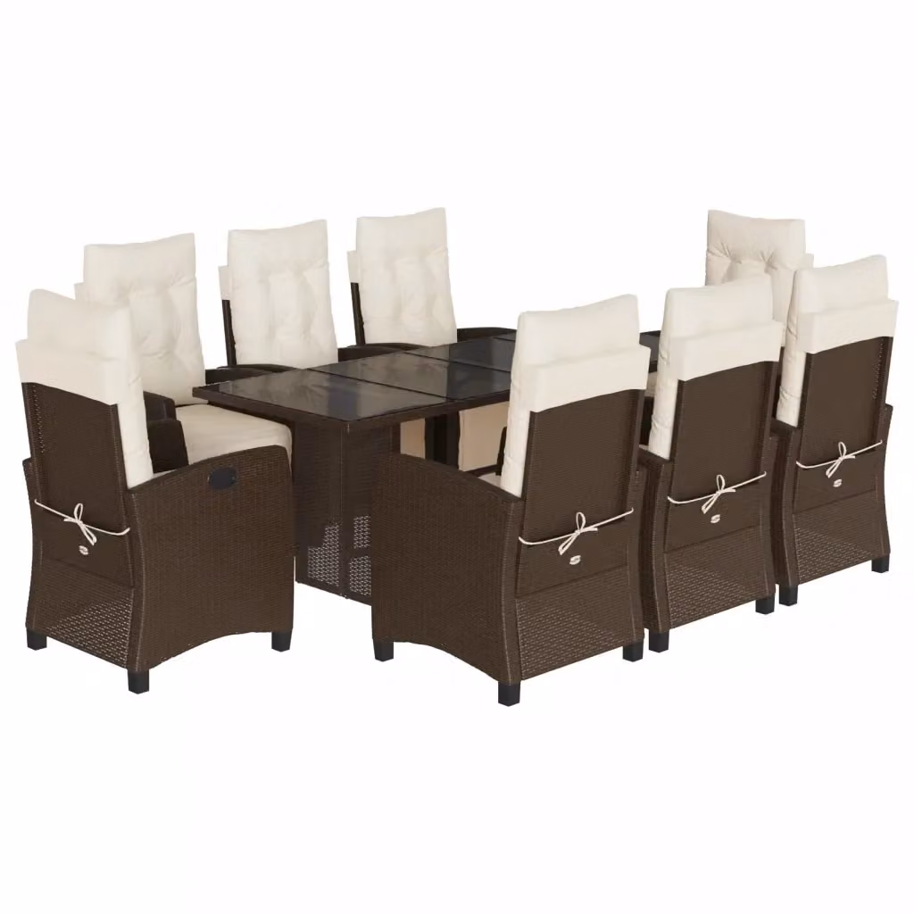 Set da pranzo da giardino vidaXL in polyrattan marrone e bianco con tavolo in vetro, 9 pezzi – 2