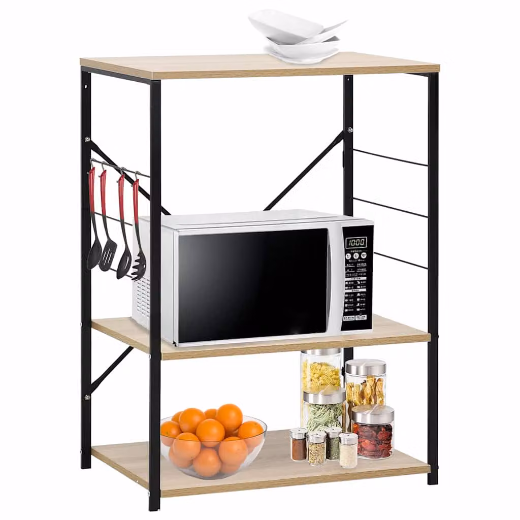 Mobile per microonde vidaXL in legno e metallo, colore nero e rovere, L: 60 cm, P: 39,6 cm, H: 79,5 cm