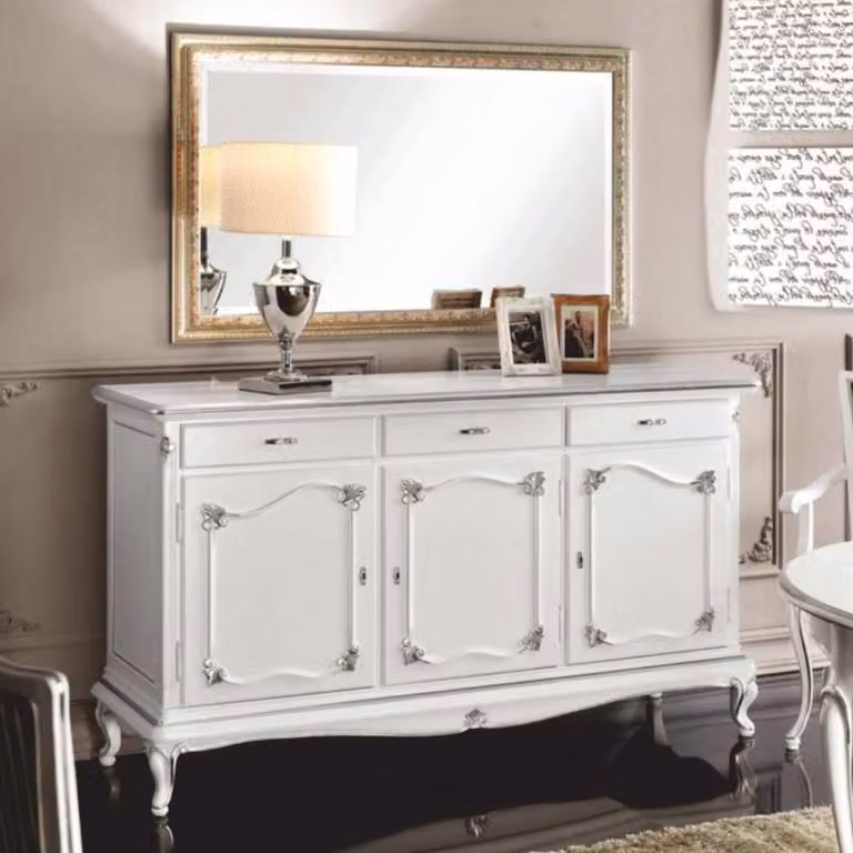 Casa Padrino credenza barocca con specchio bianco / argento / oro - Italy
