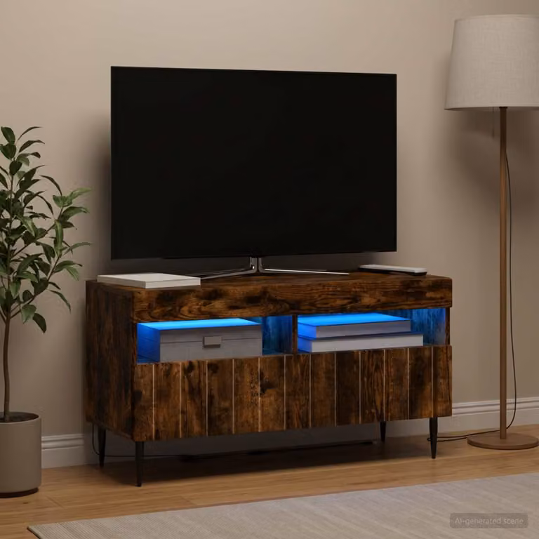 Mobile TV LED vidaXL ZWOLLE in Rovere Fumo con illuminazione integrata, L 81 x P 35 x H 43 cm